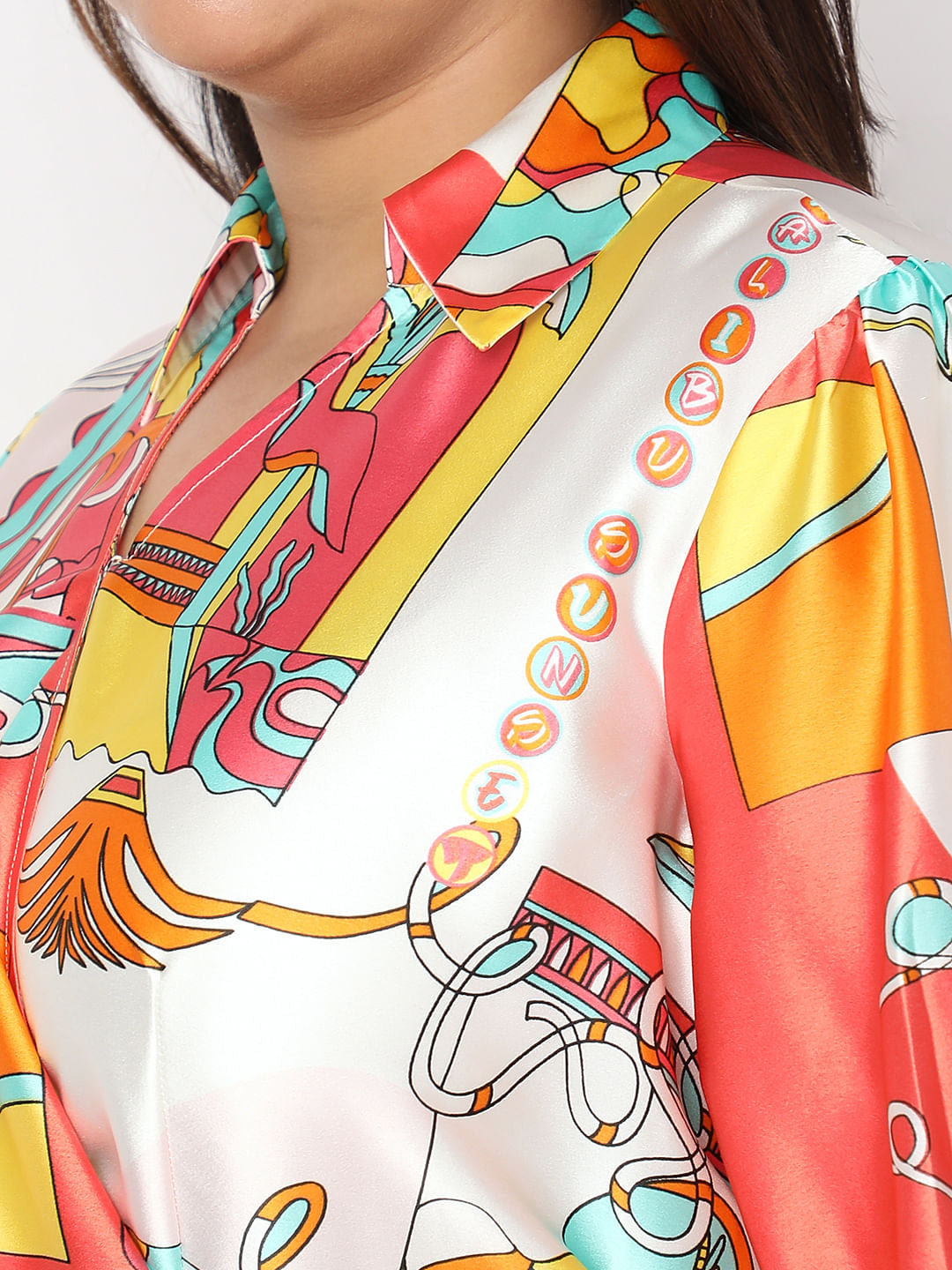 Curve Orange Printed Wrap-Over Dress