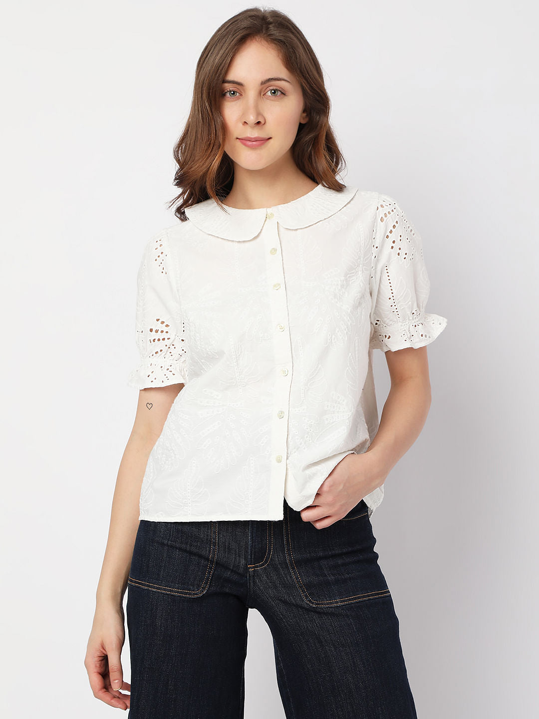 White Schiffli Top