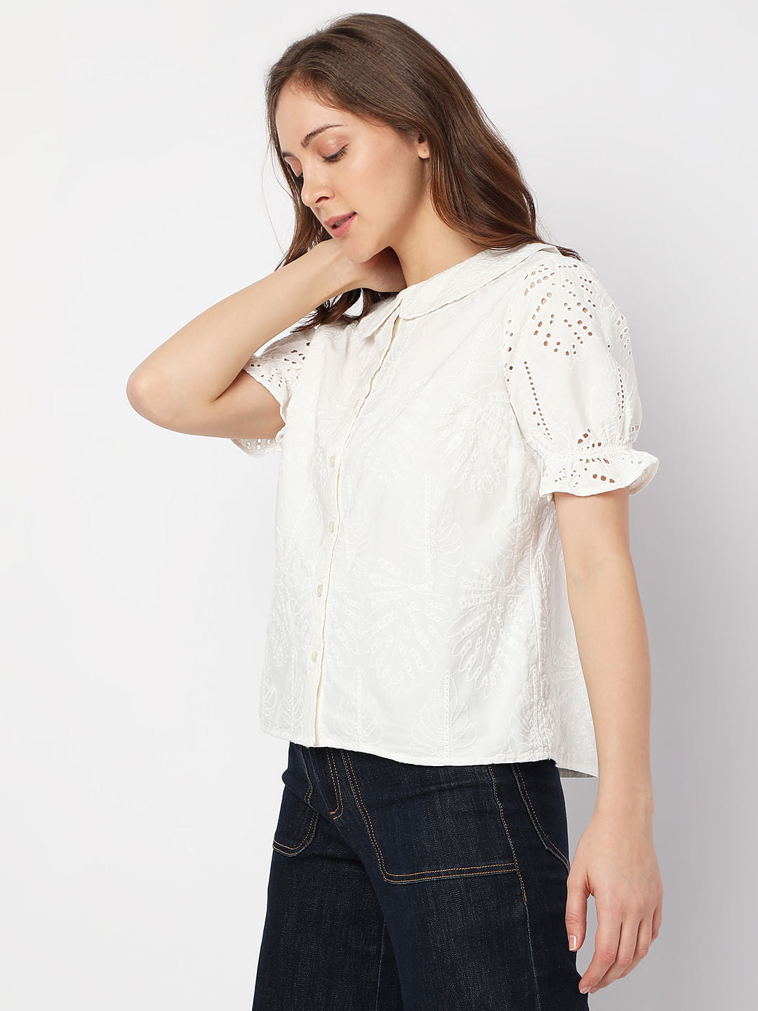 White Schiffli Top