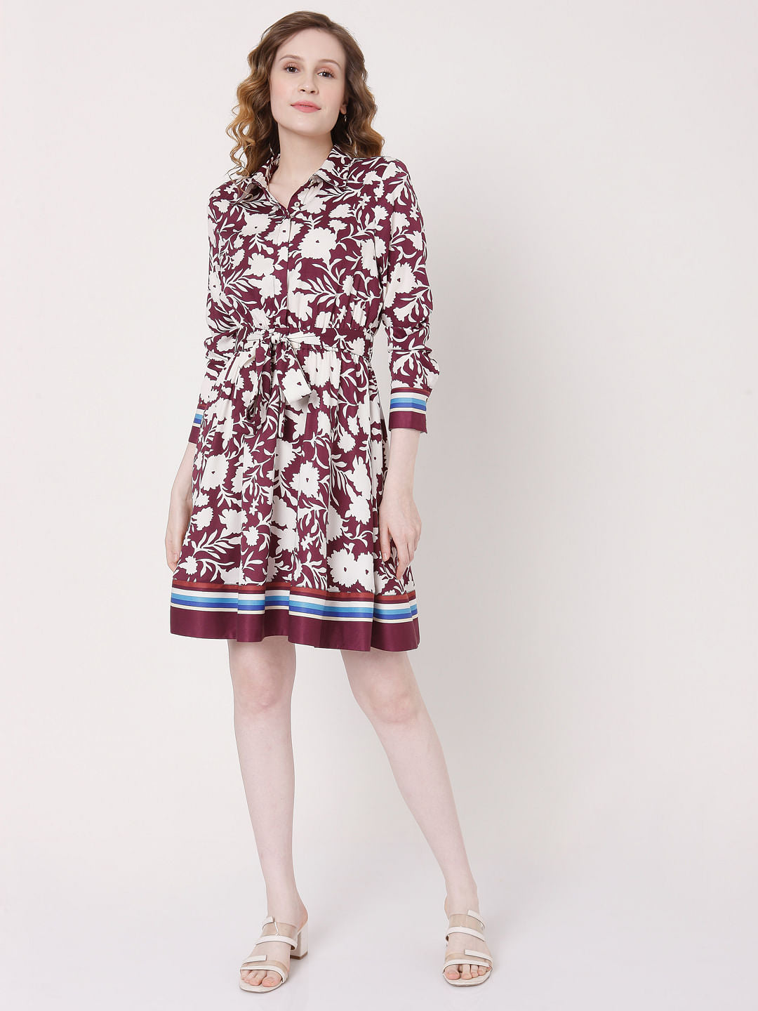 Red Floral Shirt Dress