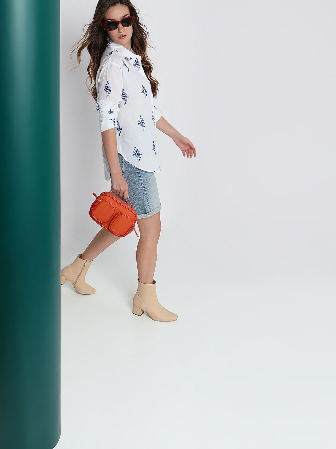 White Floral Embroidered Shirt