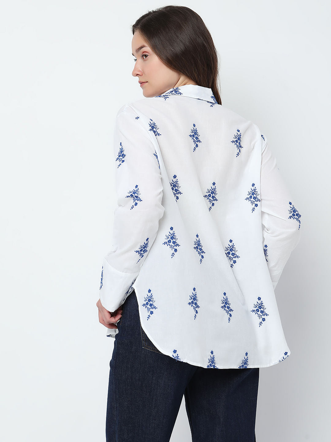 White Floral Embroidered Shirt