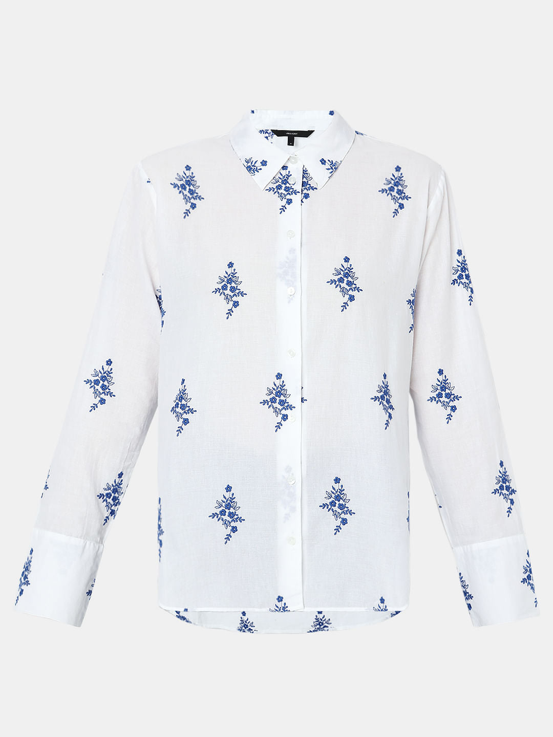 White Floral Embroidered Shirt
