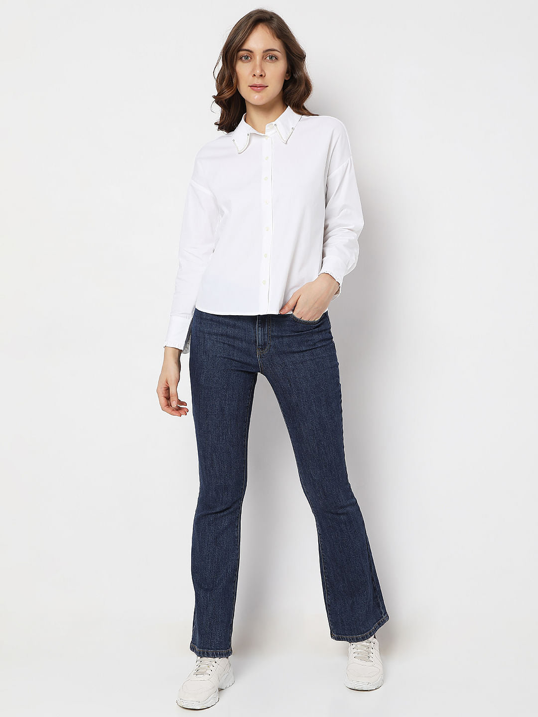 White Embellished Collar Shirt