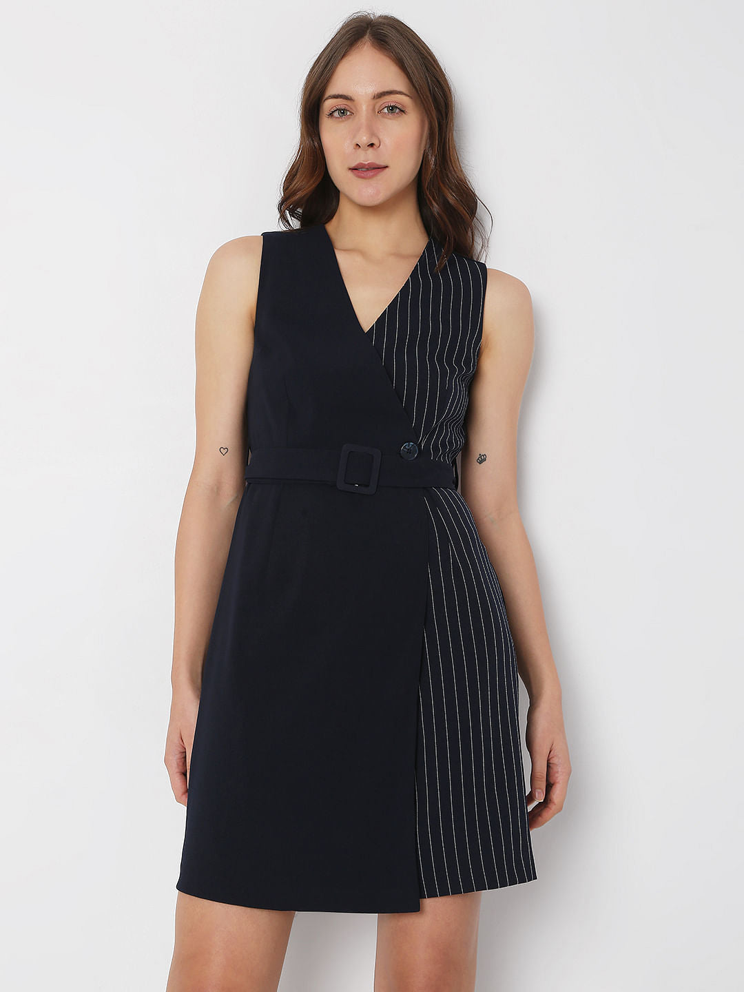Navy Blue Striped Shift Dress