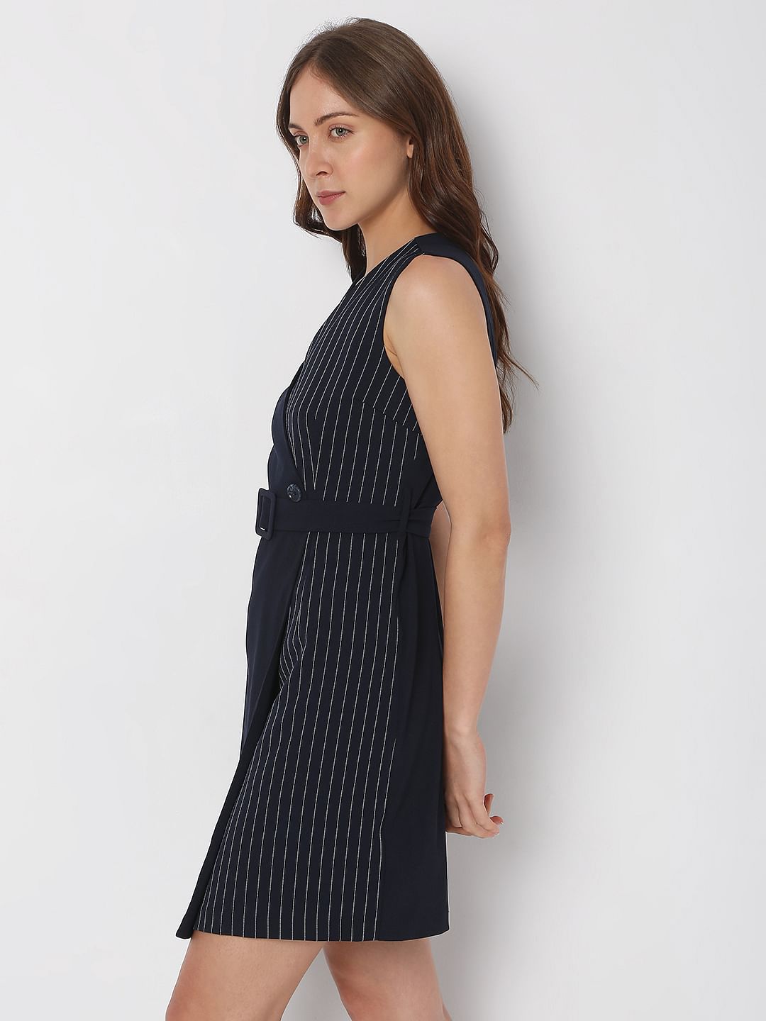 Navy Blue Striped Shift Dress