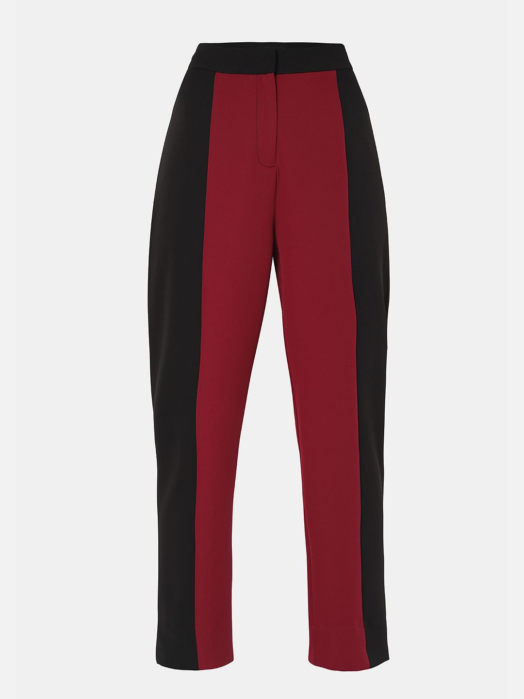 Maroon High Rise Colourblocked Trousers
