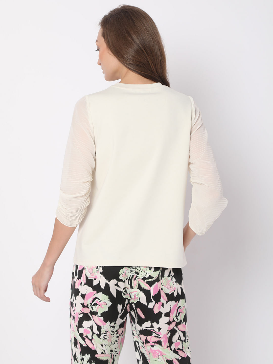Cream Pleated Sleeve Top