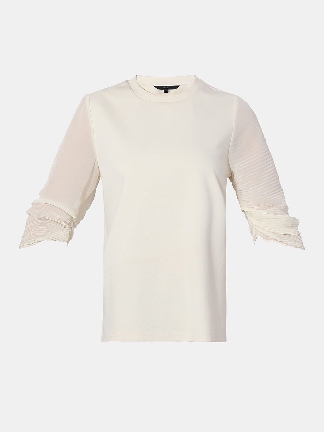 Cream Pleated Sleeve Top