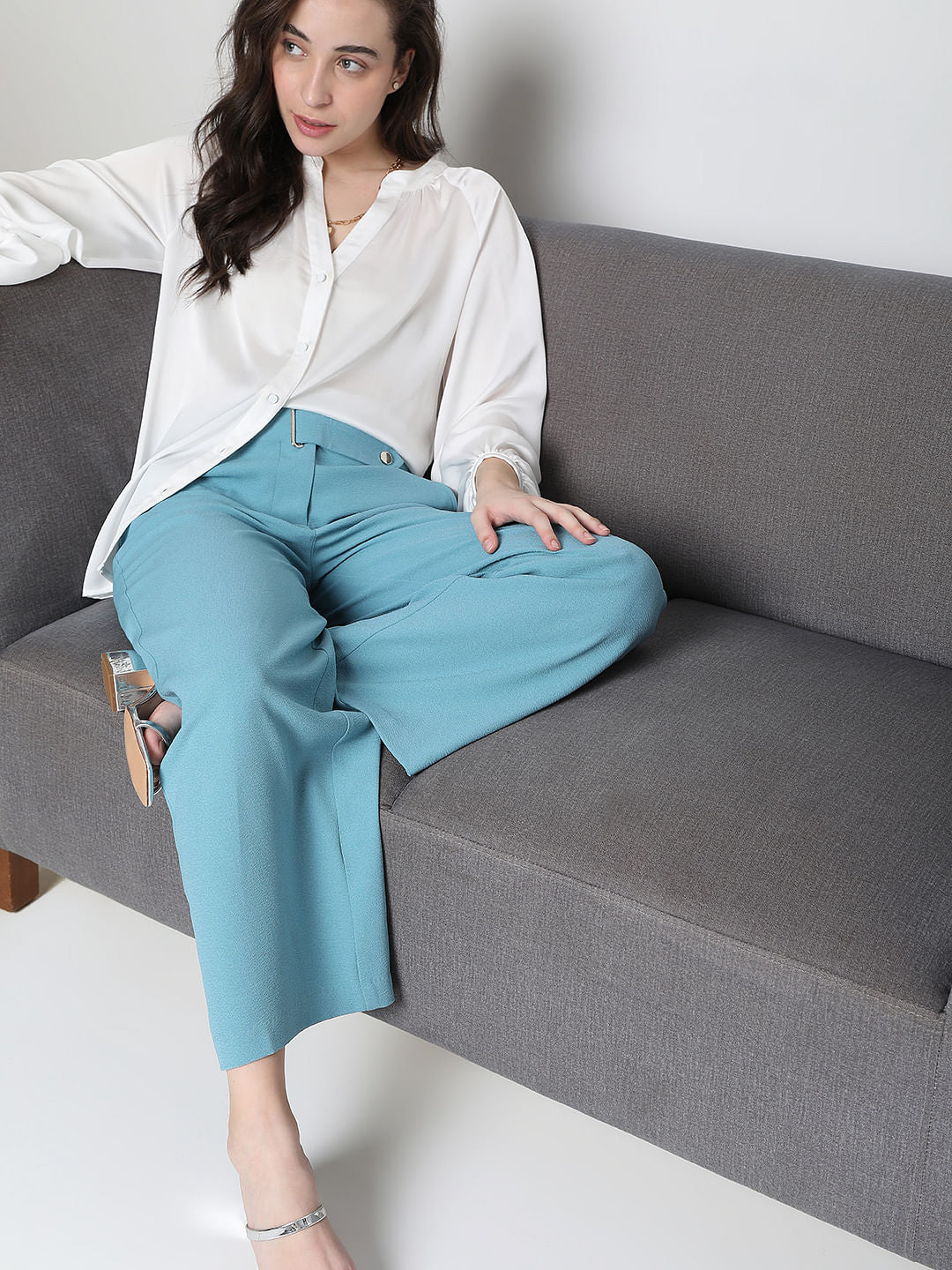 Blue High Rise Culottes