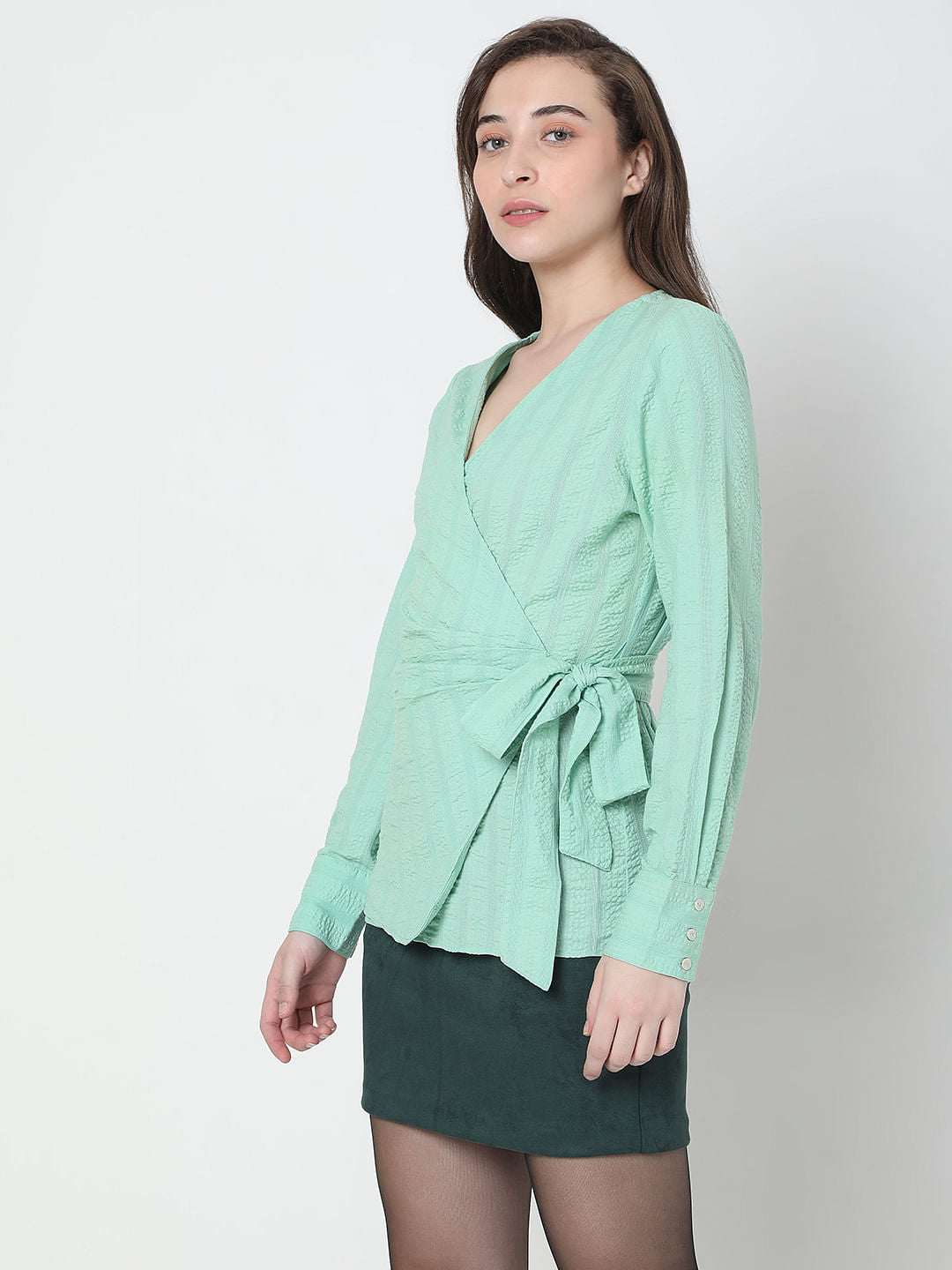 Green Front Wrap Top