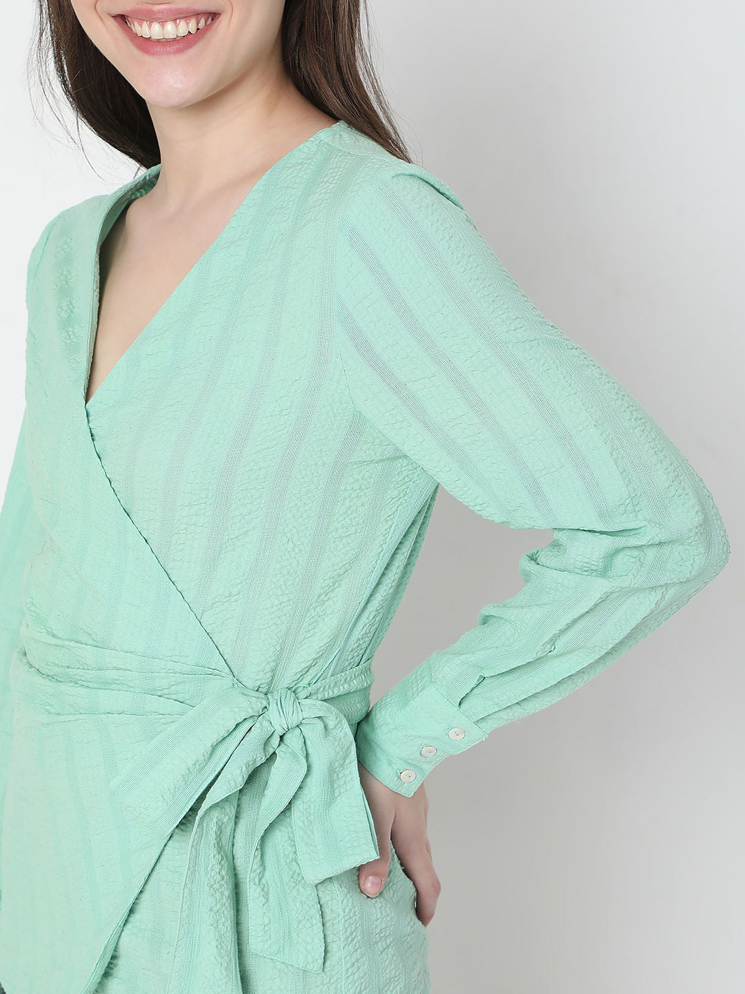 Green Front Wrap Top
