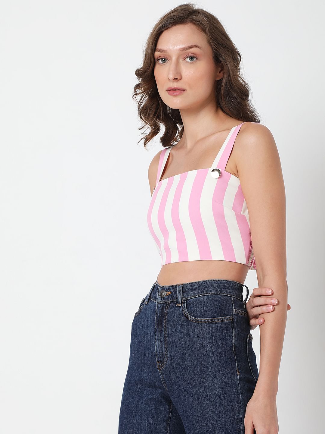 White Striped Co-Ord Set Crop Top