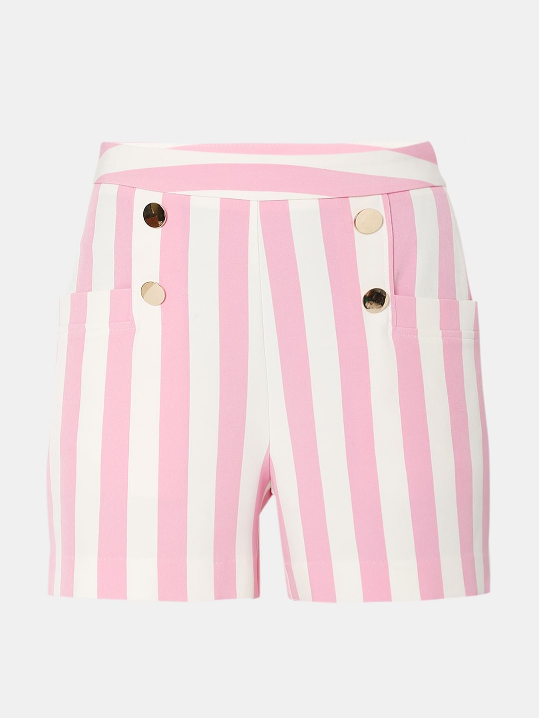 Pink High Rise Striped Co-Ord Shorts