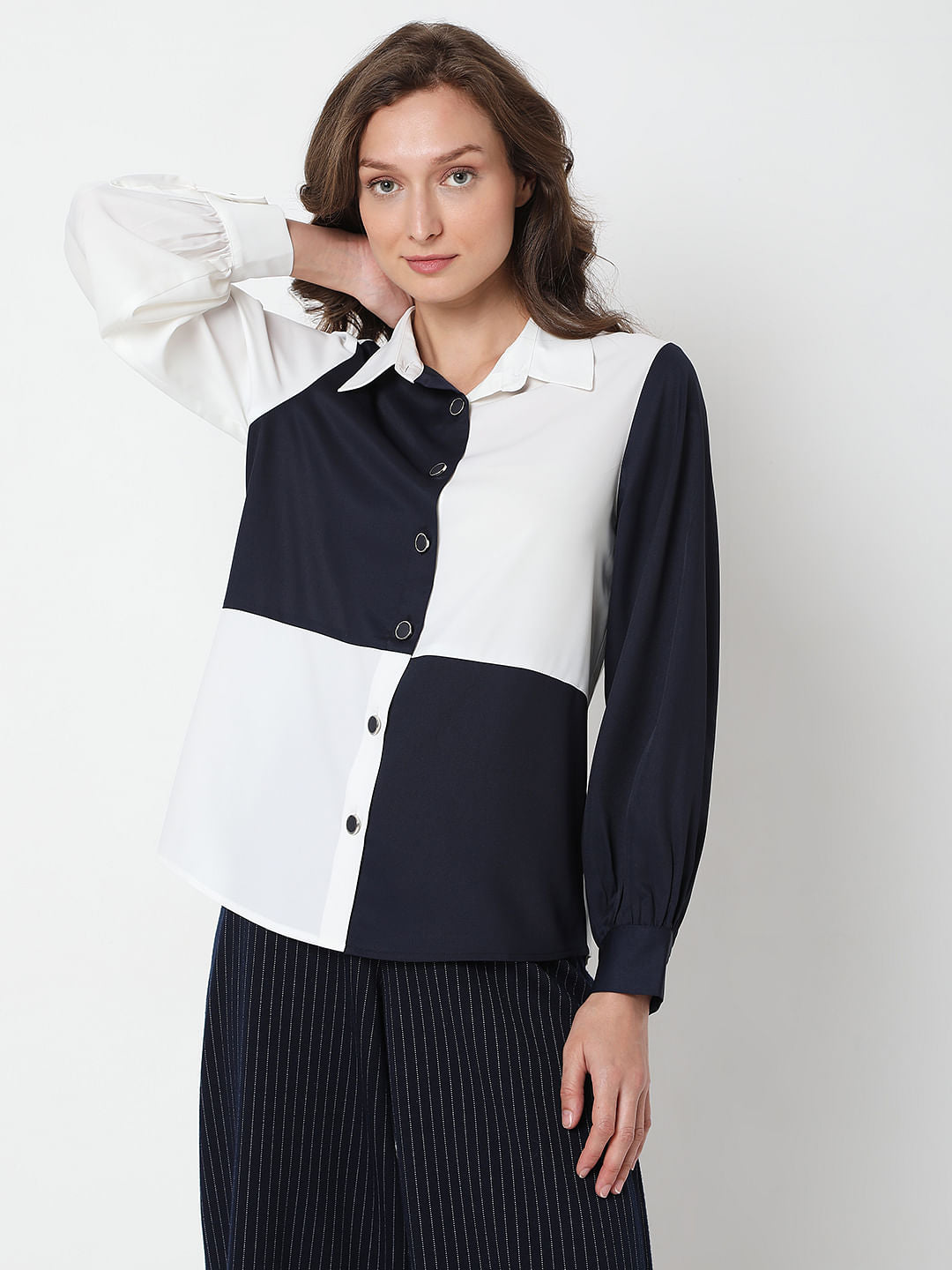 White Colourblocked Shirt