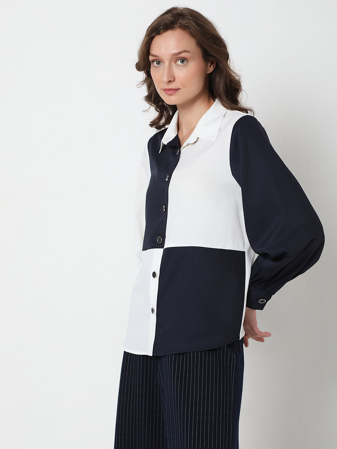 White Colourblocked Shirt