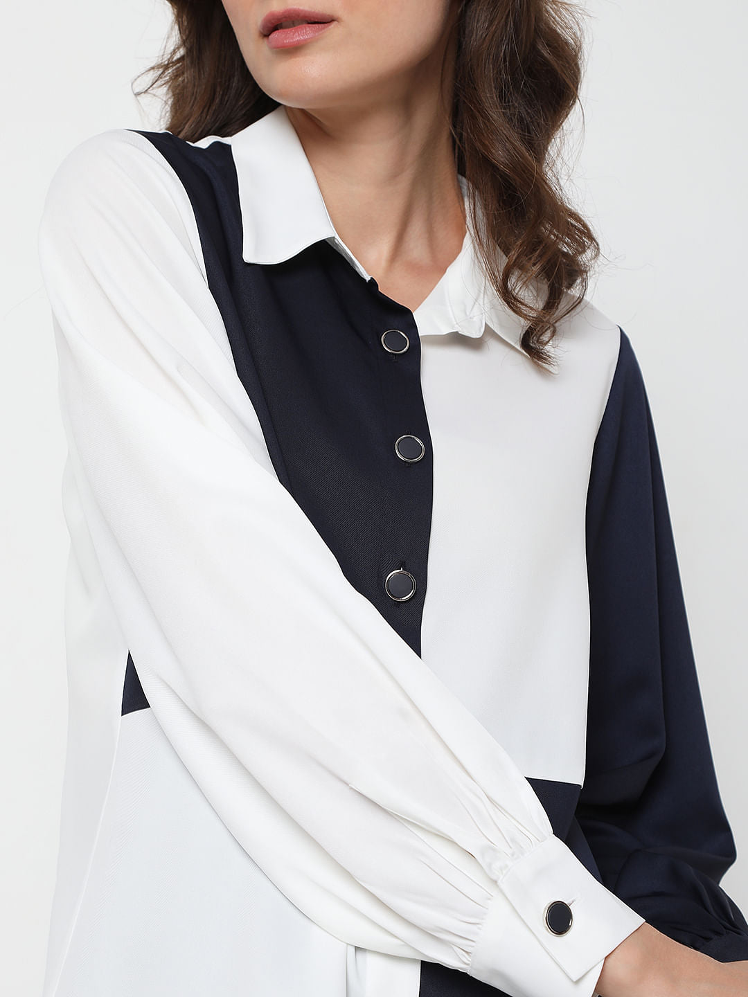 White Colourblocked Shirt