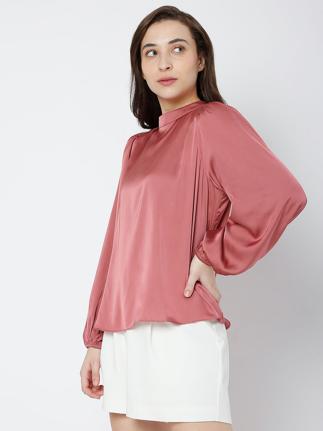 Pink Satin High Neck Top