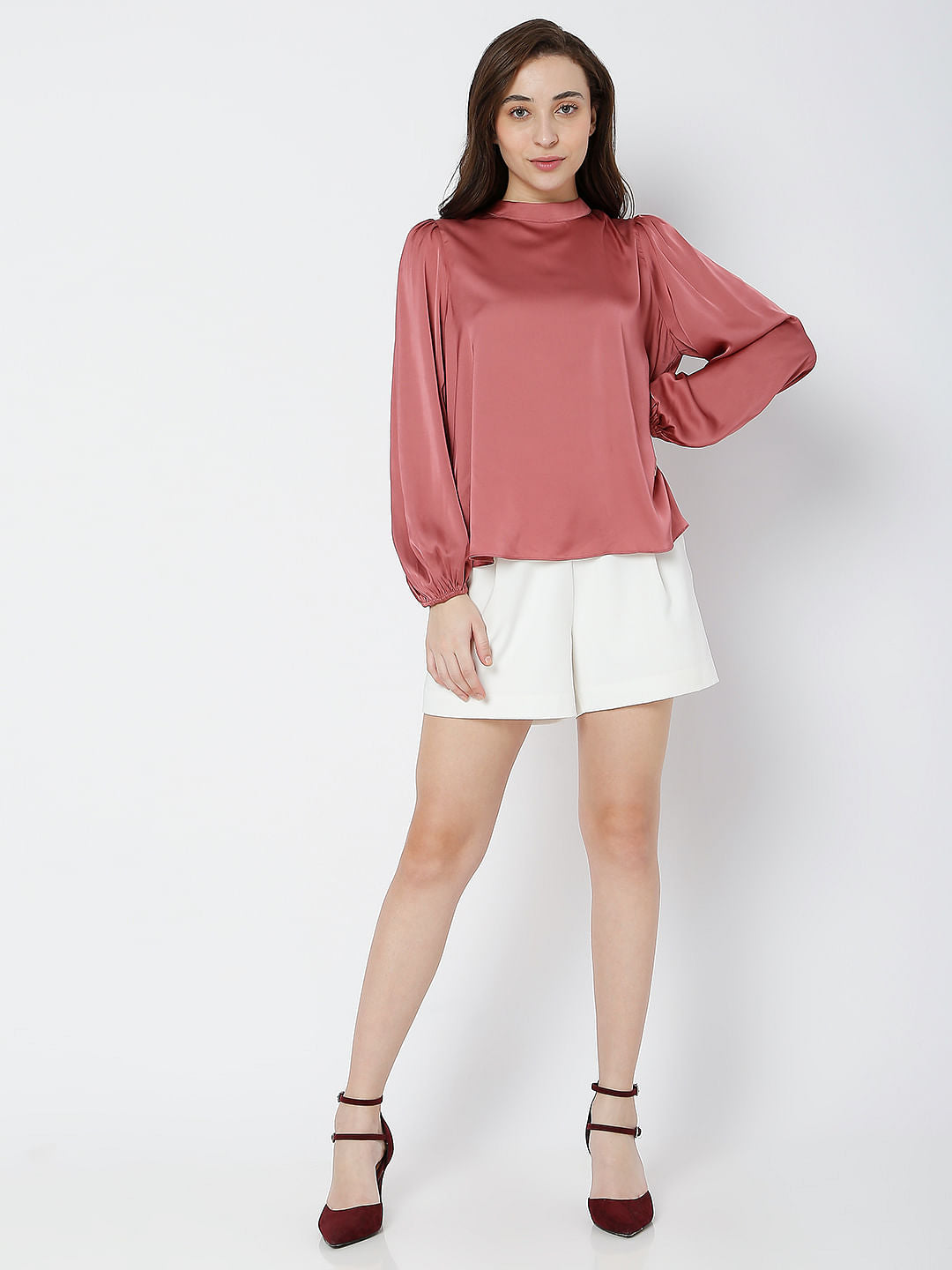Pink Satin High Neck Top