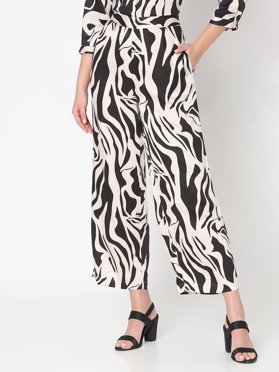 Black Animal Print Co-Ord Set Pants
