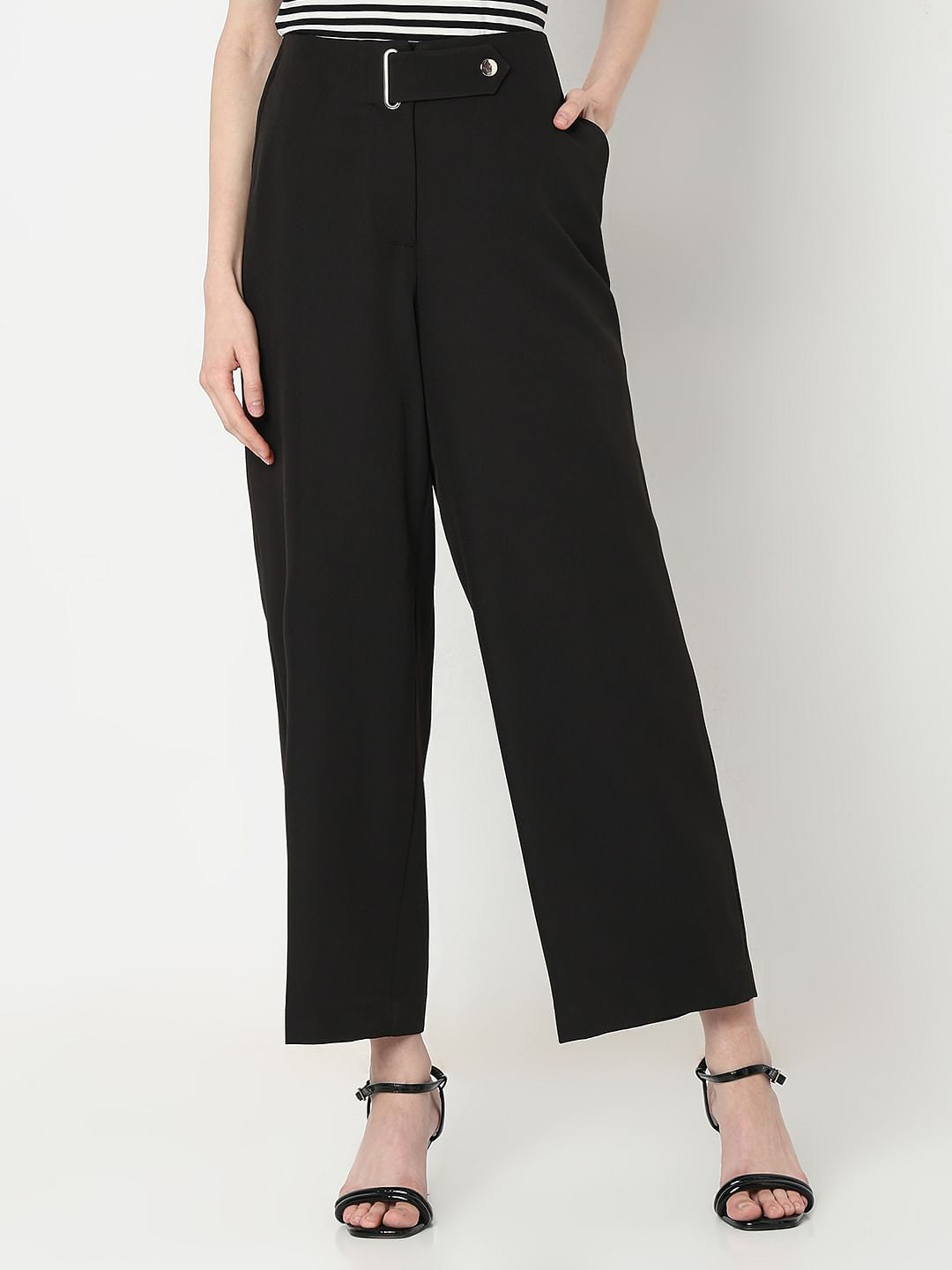 Black High Rise Wide Leg Pants