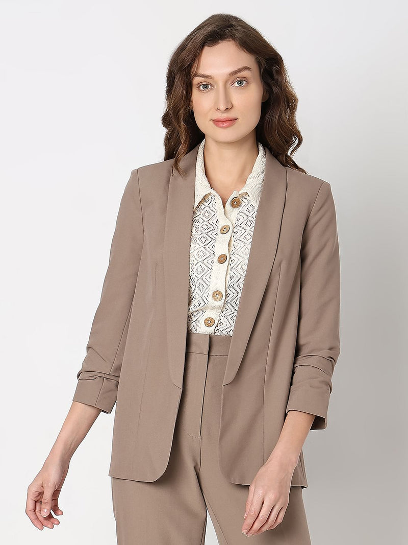 Ruched Cuff Sleeves Blazer