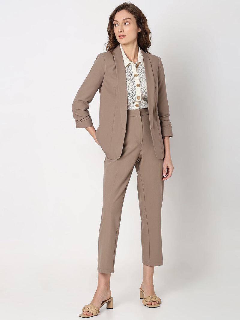 Ruched Cuff Sleeves Blazer