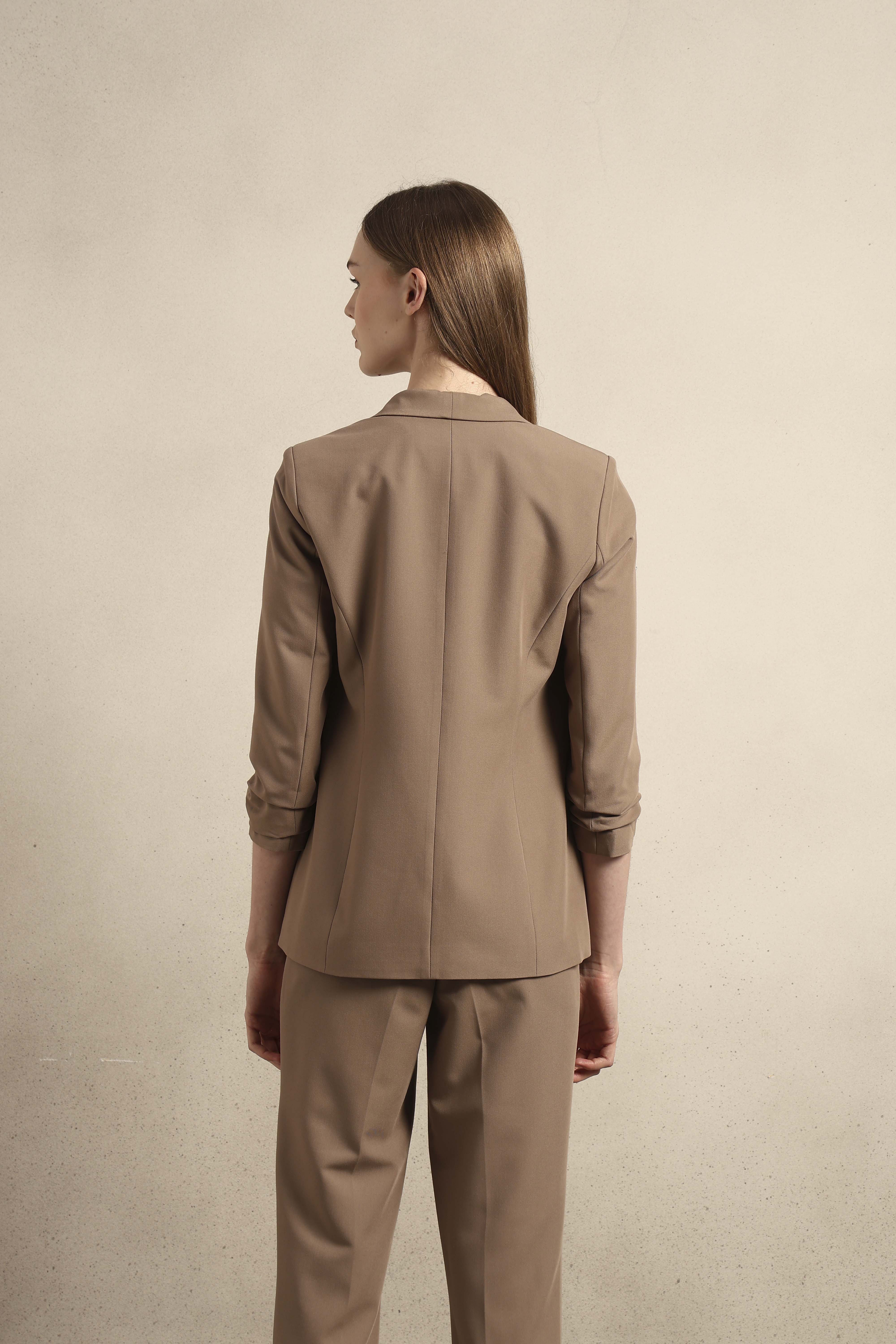 Ruched Cuff Sleeves Blazer