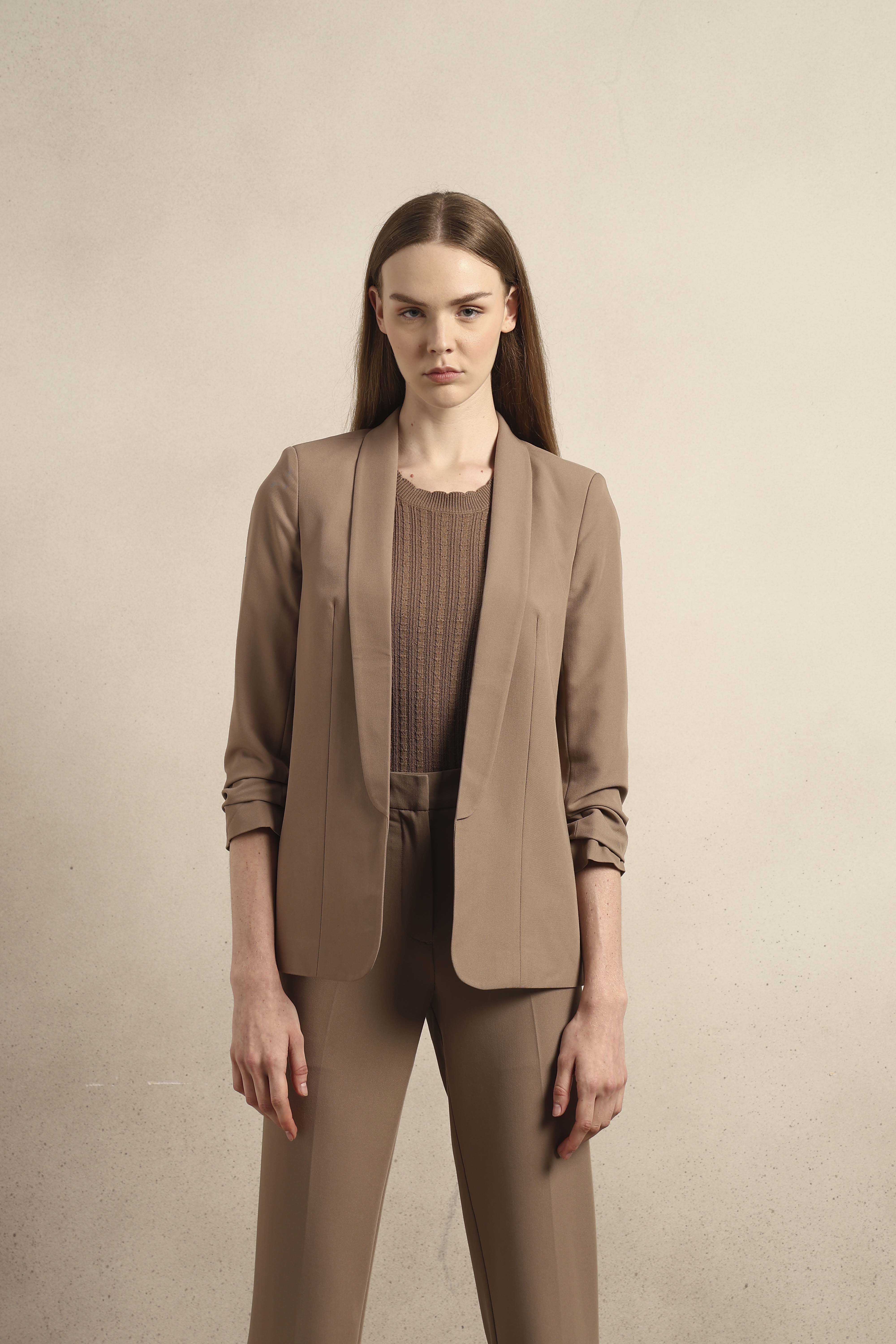 Ruched Cuff Sleeves Blazer