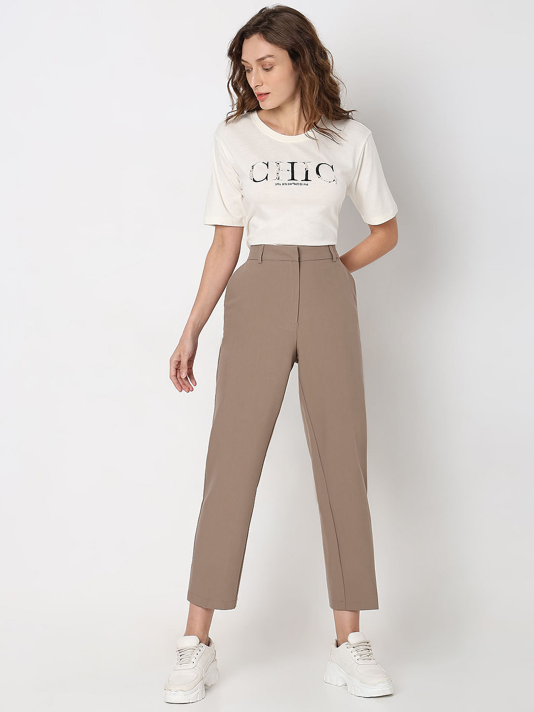 Brown High Rise Tailored Pants