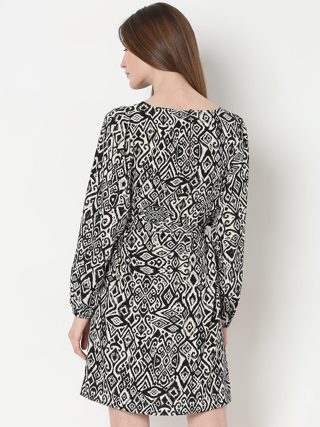 Black Printed Fit & Flare Dress