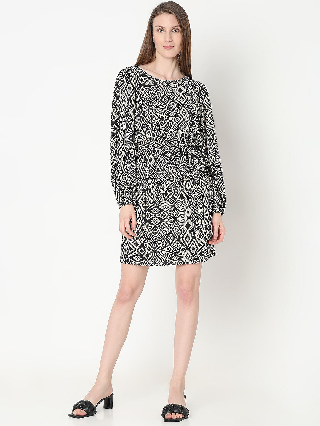 Black Printed Fit & Flare Dress