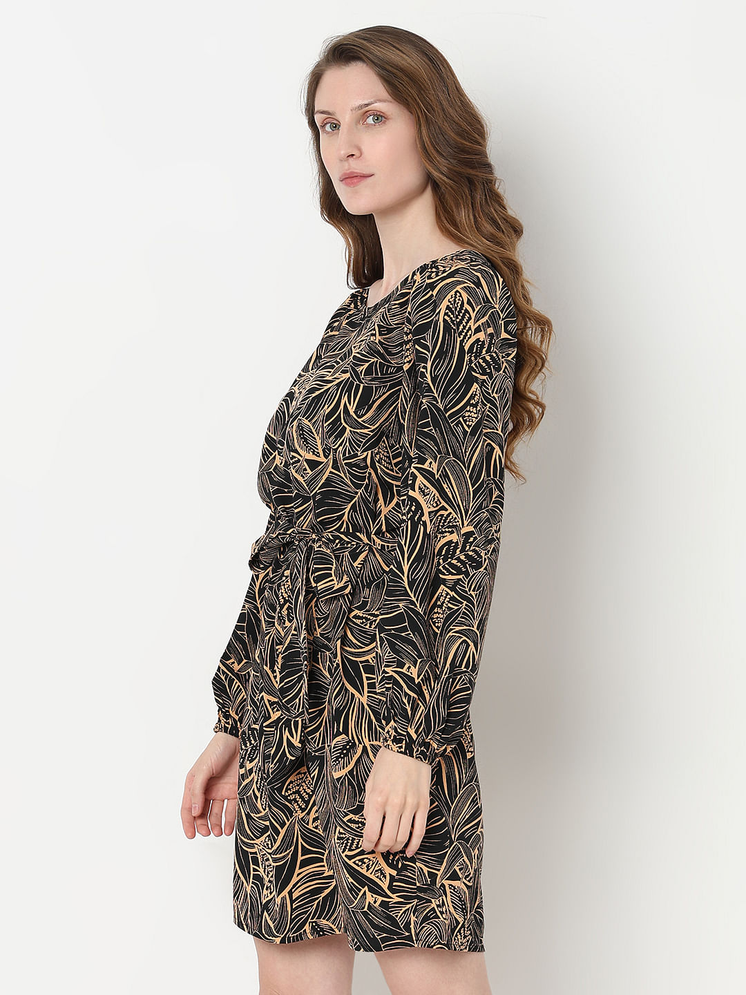 Black Printed Fit & Flare Dress