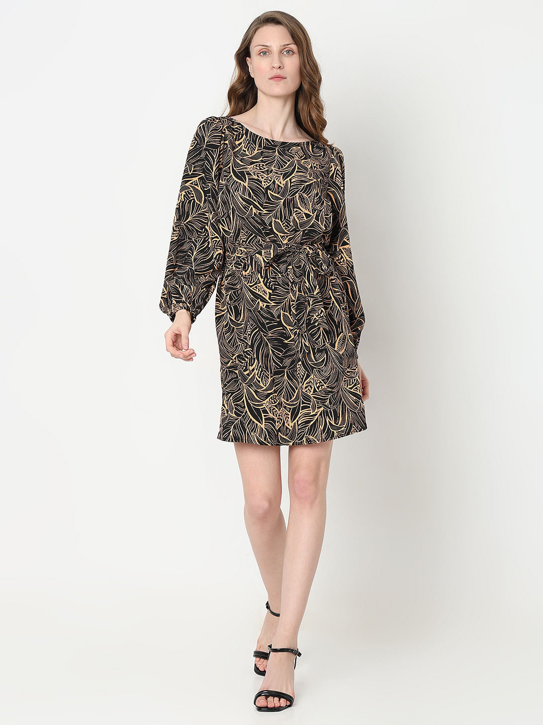 Black Printed Fit & Flare Dress