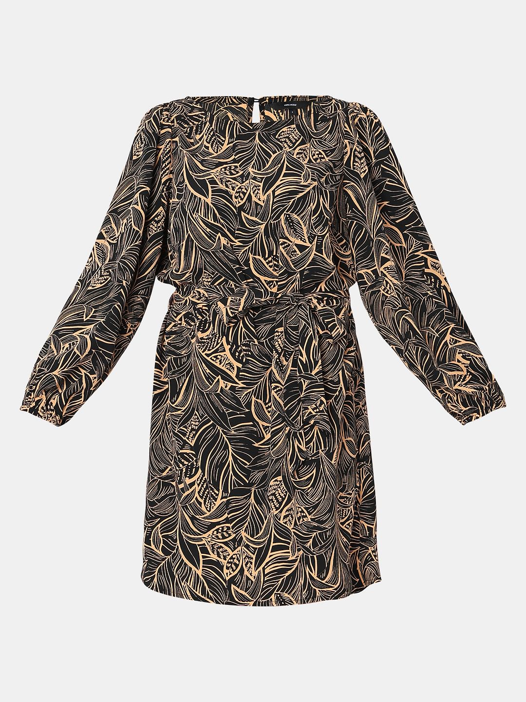 Black Printed Fit & Flare Dress