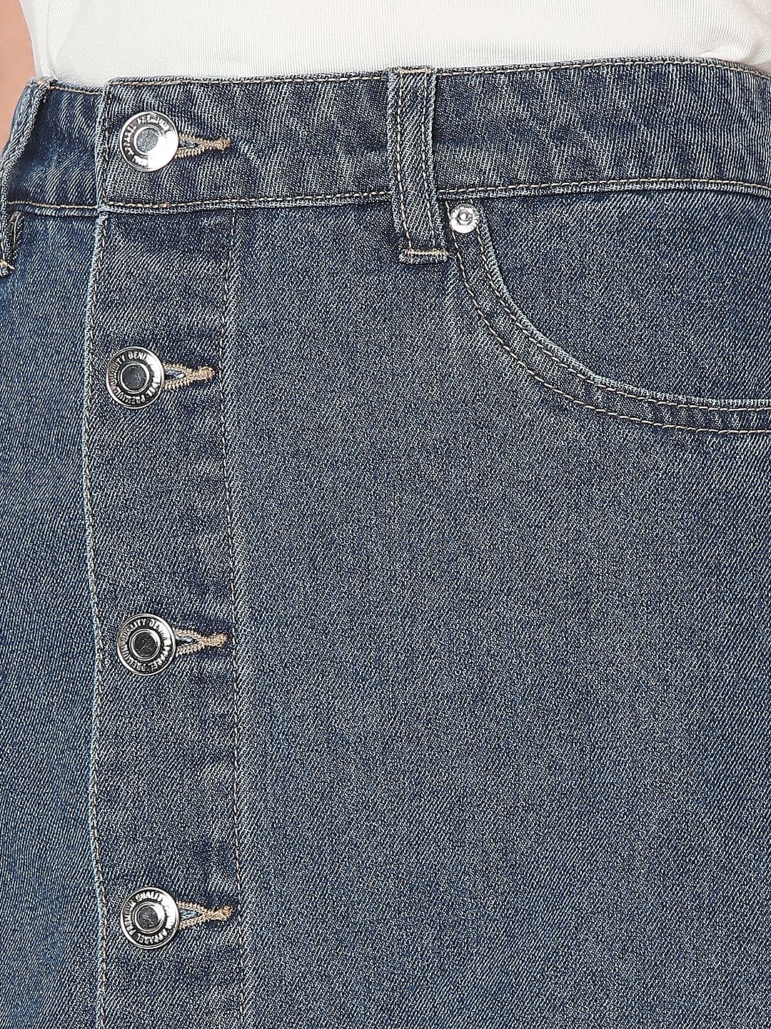 Blue Mid Rise Denim Skirt