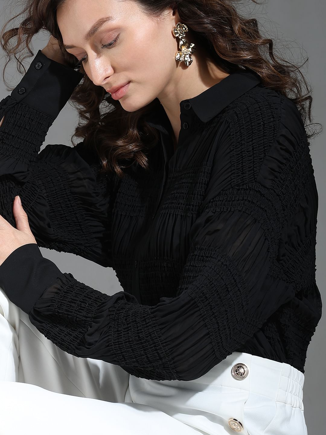 Black Textured Loose Fit Shirt