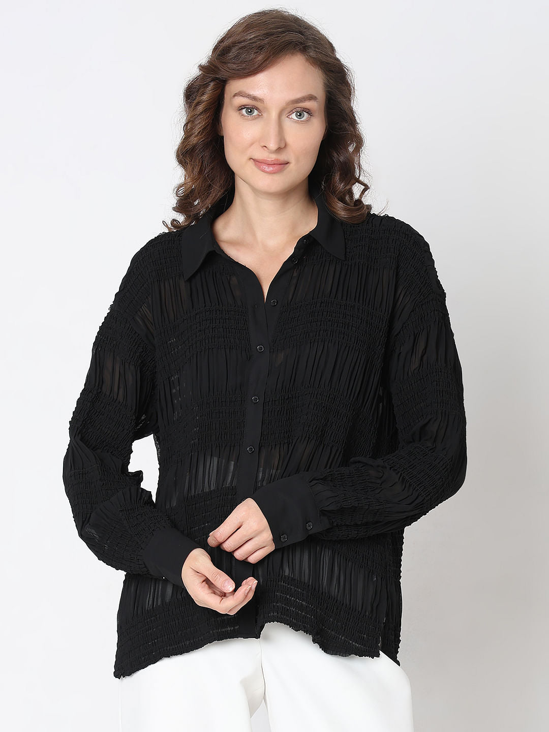 Black Textured Loose Fit Shirt