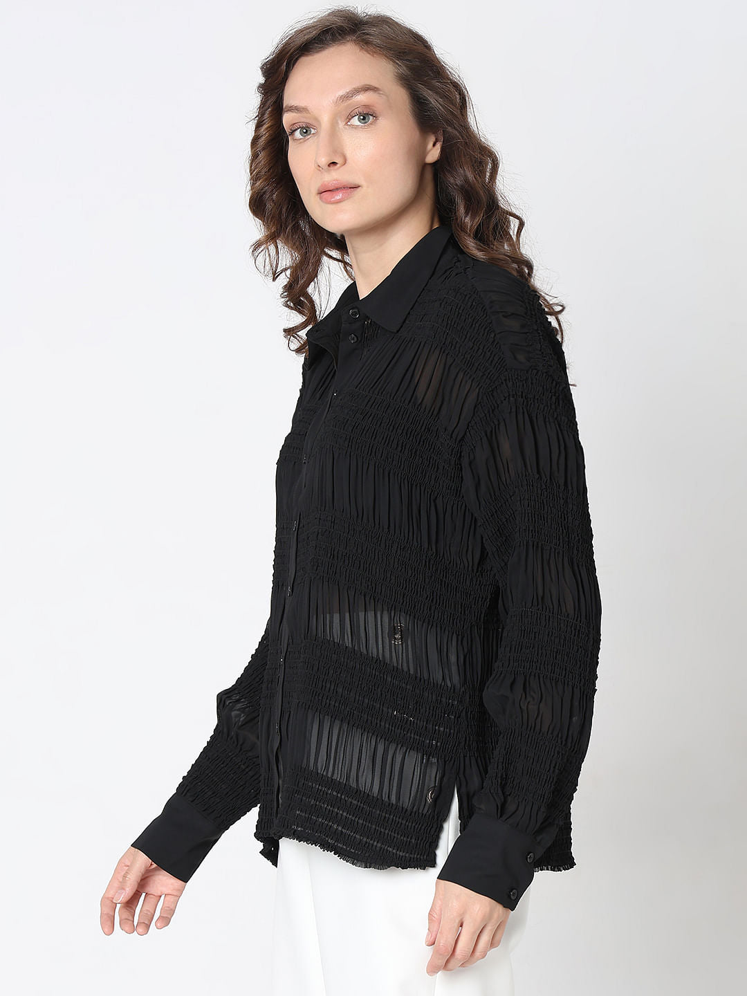 Black Textured Loose Fit Shirt