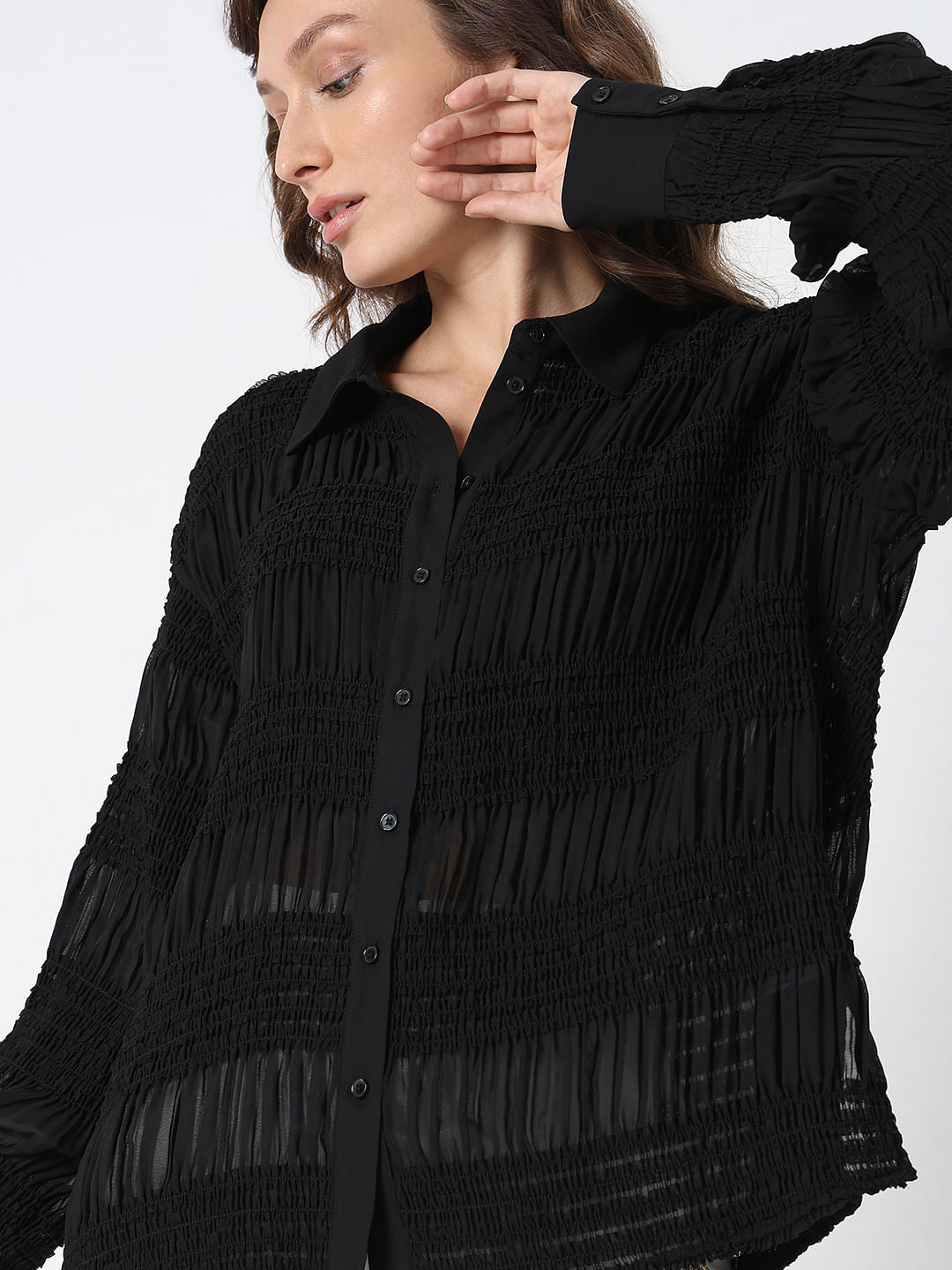 Black Textured Loose Fit Shirt