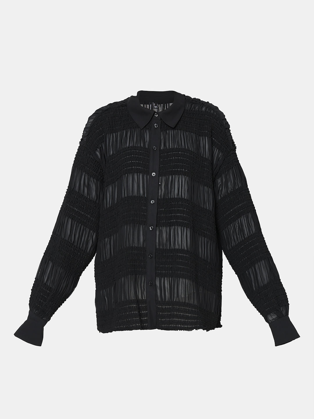 Black Textured Loose Fit Shirt