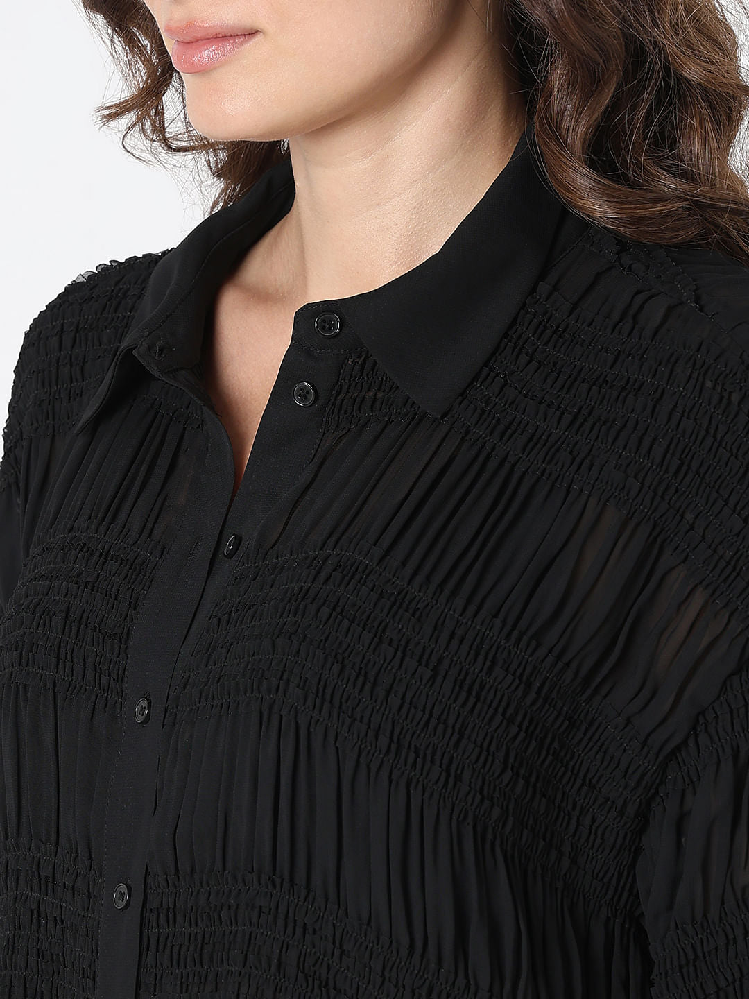 Black Textured Loose Fit Shirt