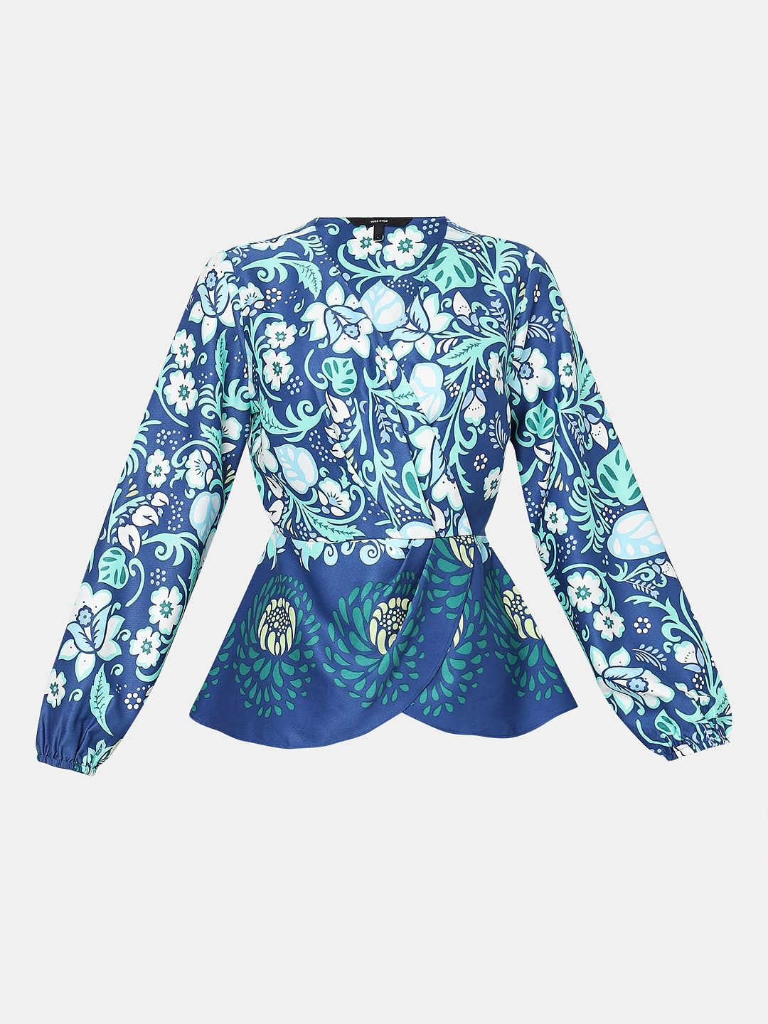 Blue Printed Wrap Top