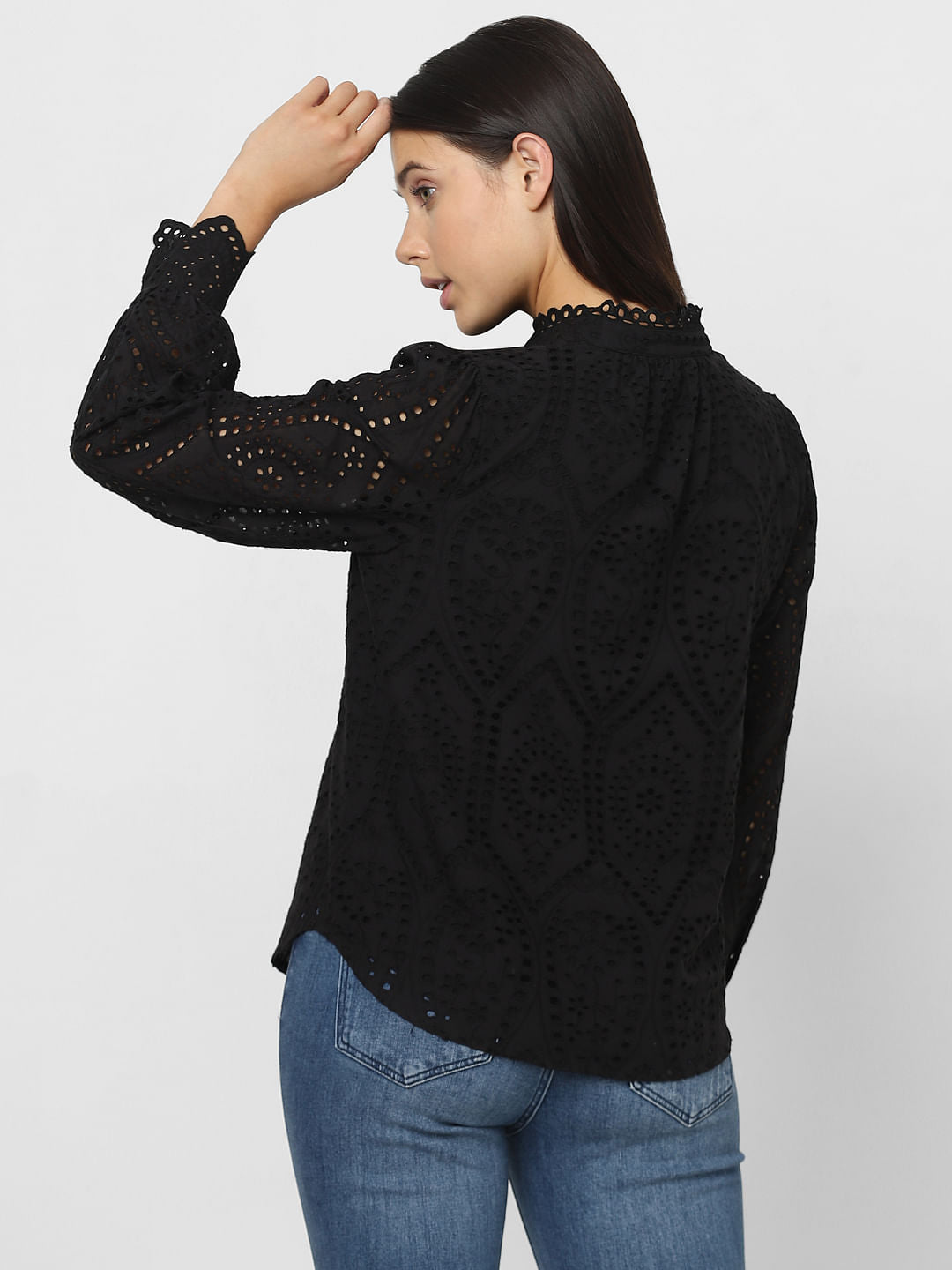 Black Schiffli Cotton Shirt