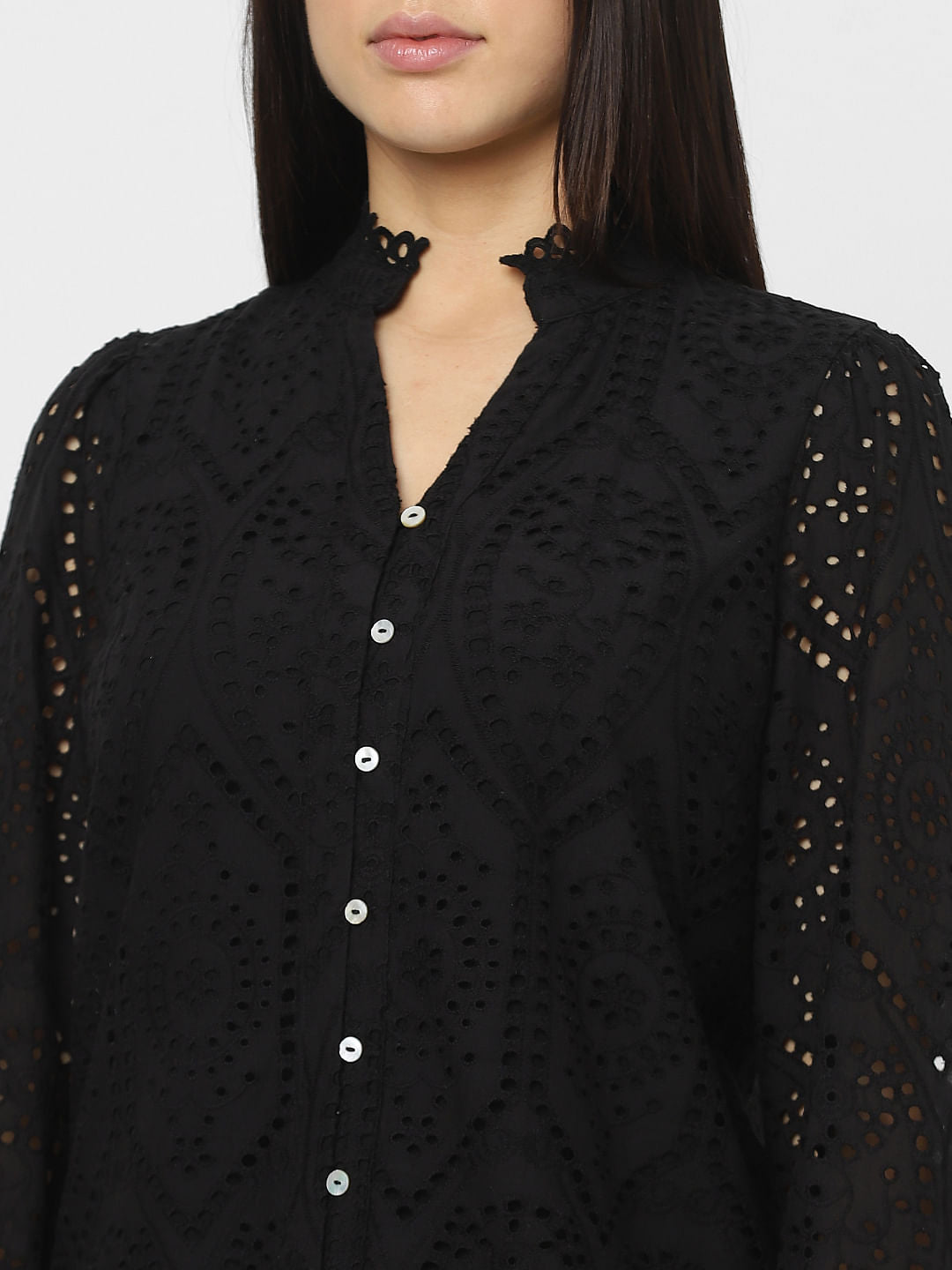 Black Schiffli Cotton Shirt