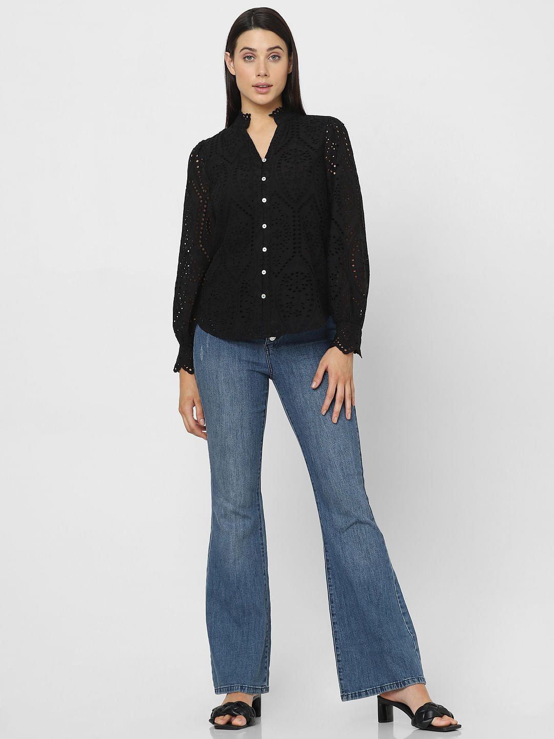 Black Schiffli Cotton Shirt