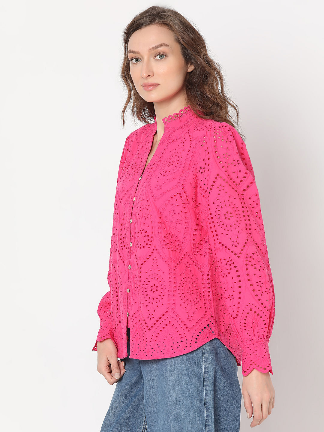 Pink Schiffli Cotton Shirt