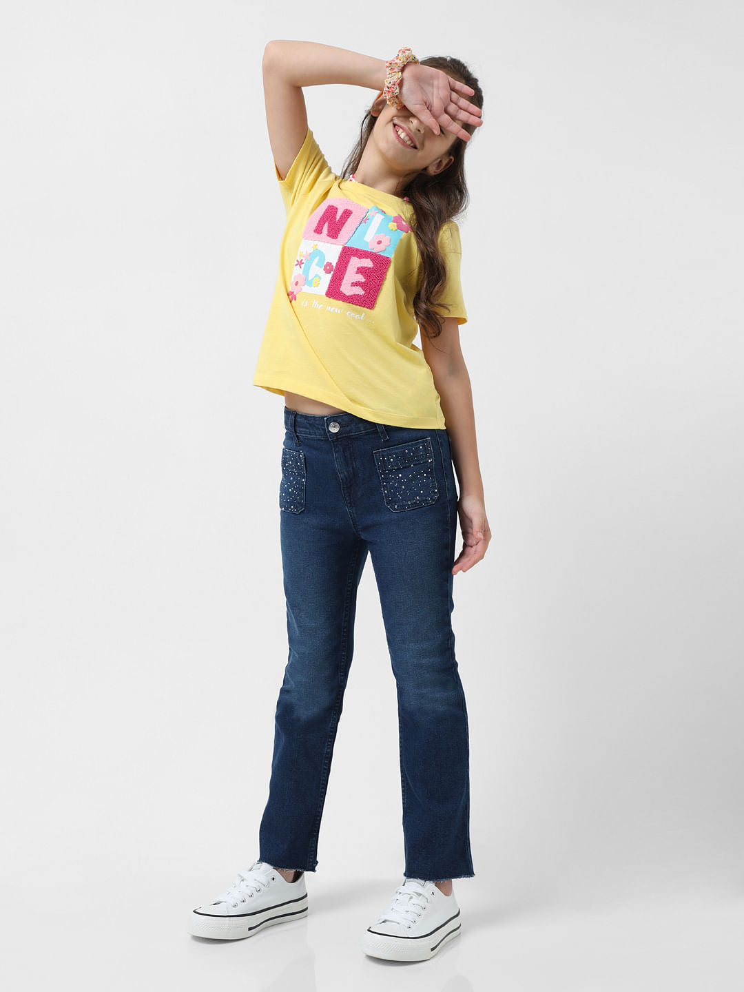 Girl Blue High Rise Straight Fit Jeans - 5/6Y