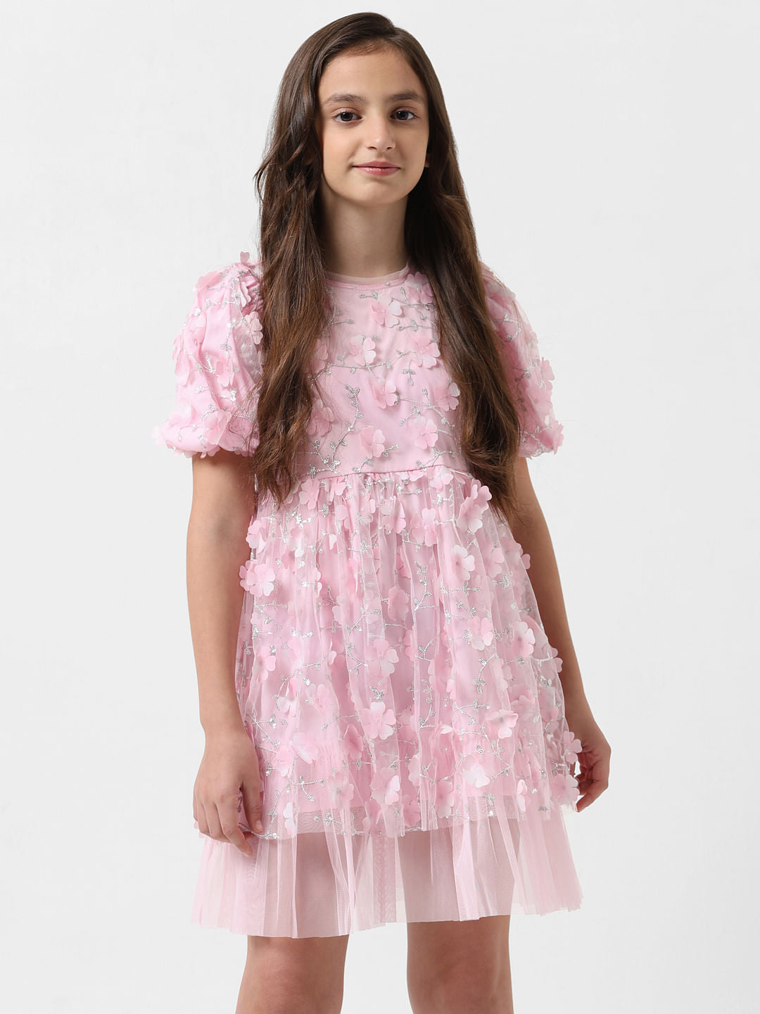 Girl Pink Floral Print Fit & Flare Dress