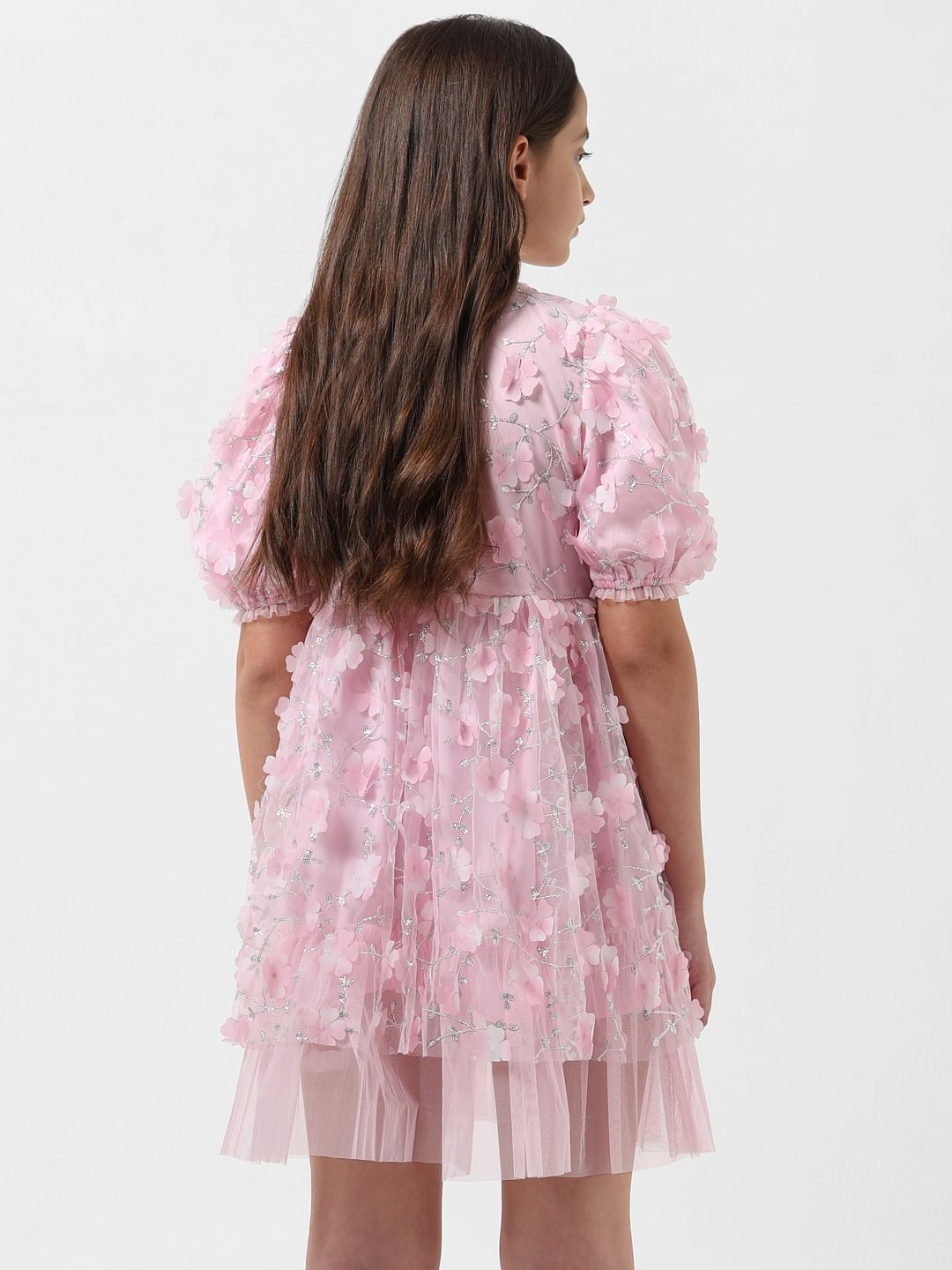 Girl Pink Floral Print Fit & Flare Dress